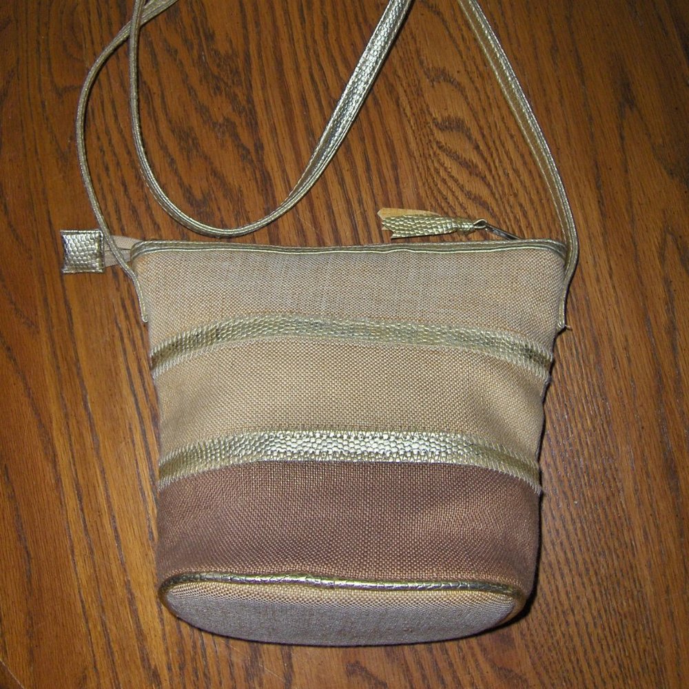 Tiannl Bucket Purse Small Shoulder Crossbody Bag Tan Jaquard